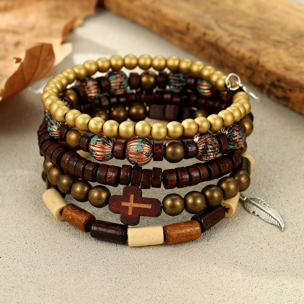 Wholesale Vintage Stacked Turquoise Cross Beaded Pearl Turkish Eye Bracelet Set