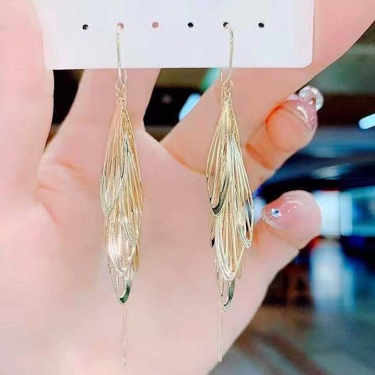 Wholesale Dragonfly Dotted Water Leaf Silver Needle Ear Wire Hollow Feather Earrings ACC-ES-Huzhe001