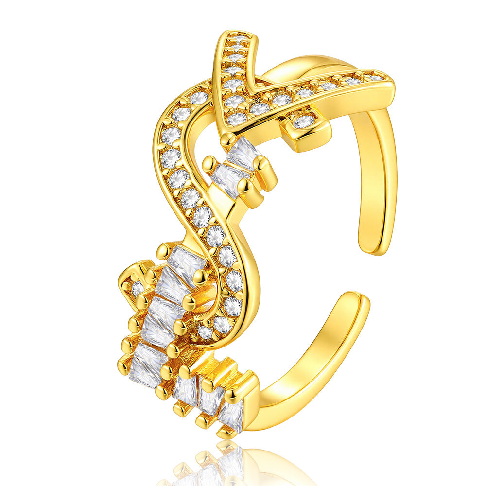 Wholesale Chic Women S Letter Open Ring Gold Tone Zircon Fashion Jewelry Accessory