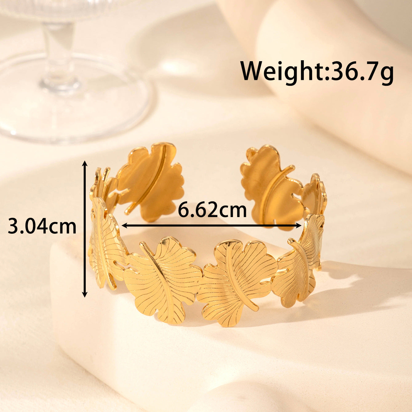 Wholesale Exaggerated titanium steel leaf wide version opening adjustable bracelet