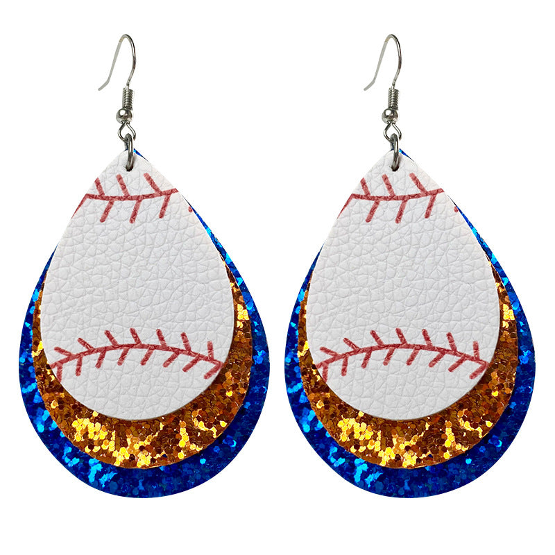 Wholesale 2pairs/pack Cheerleading Football Baseball Softball Sports Style Leather Earrings ACC-ES-HY115