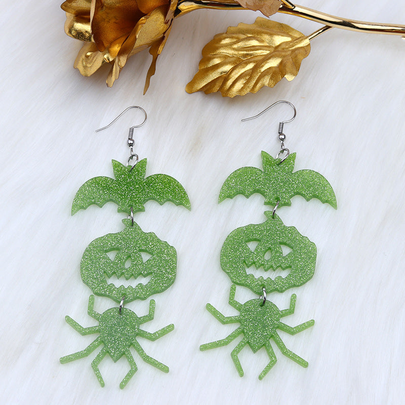 Wholesale Halloween Earrings Long Stitching Bat Pumpkin Spider Acrylic Earrings