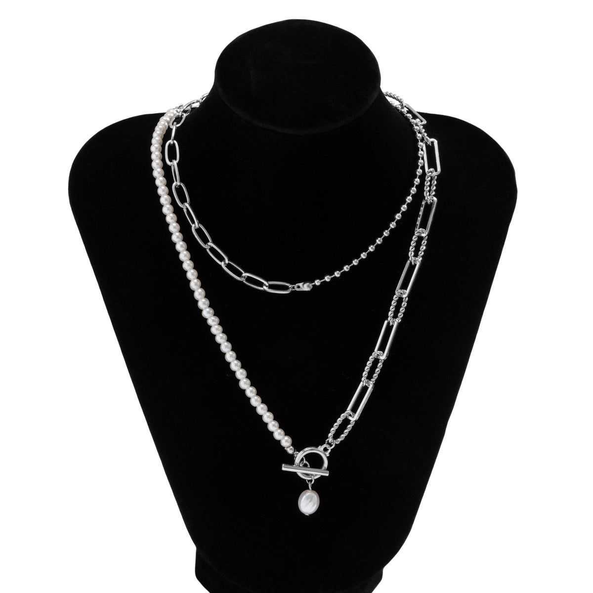 Wholesale Vintage Style Geometric Layered Pearl Necklace,  Fashion Jewelry Accessory for Women Gift