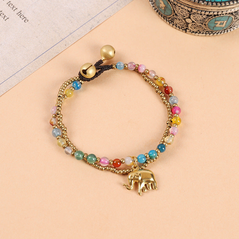 Wholesale Hand Woven Ethnic Bohemian Double Beaded Bells Retro Bracelet ACC-BT-Luox005
