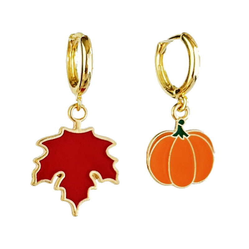 Wholesale 2 Pairs/pack Halloween Ghost Bat Thanksgiving Day Pumpkin Maple Leaf Metal Earrings ACC-ES-HY139