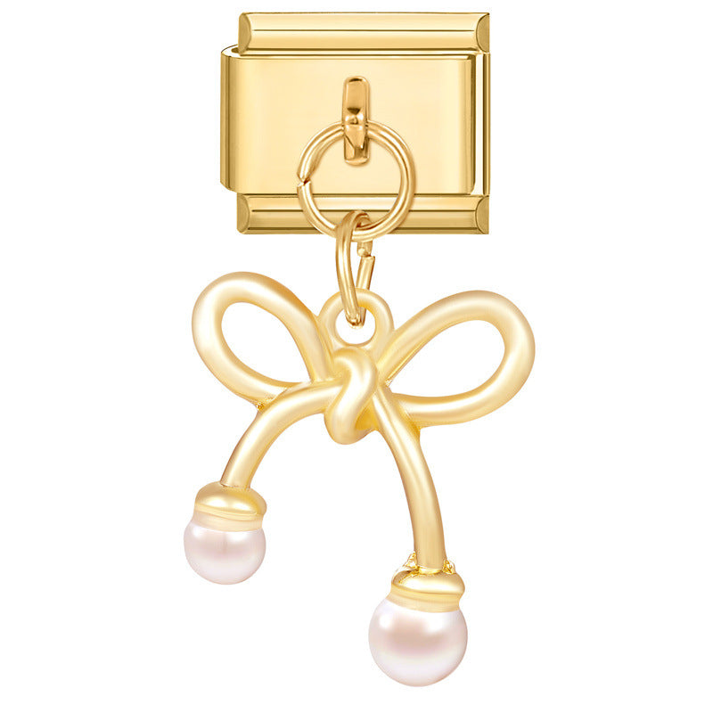 Wholesale  Bow  Italian Charm Bracelet 9mm DIY Creative Gold Bottom Stainless Steel Composable Bracelet