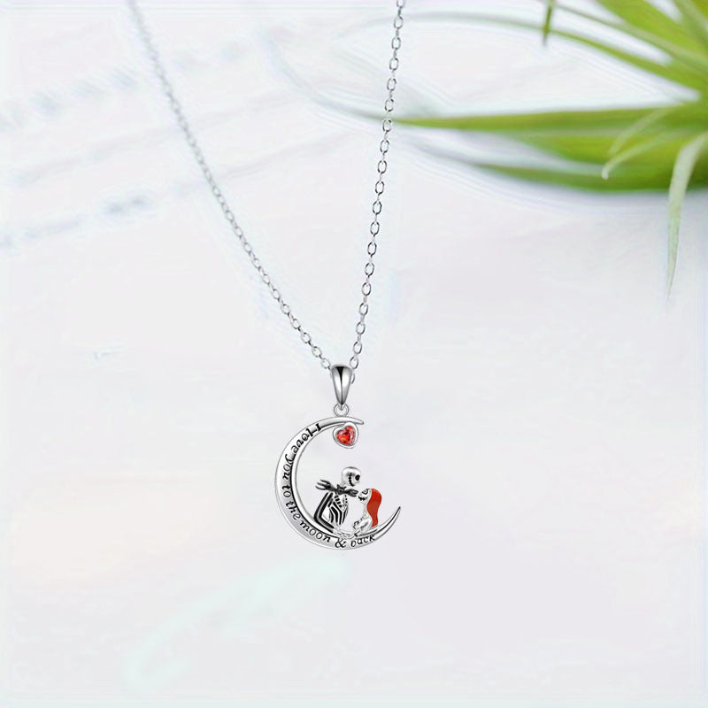 Wholesale Silver Tone Rhinestone Moon Skull Necklace –  Geometric Pendant for Men Women