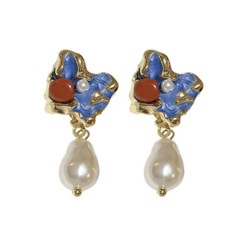 Wholesale  Oil Dripping Asymmetrical Pearl Earrings