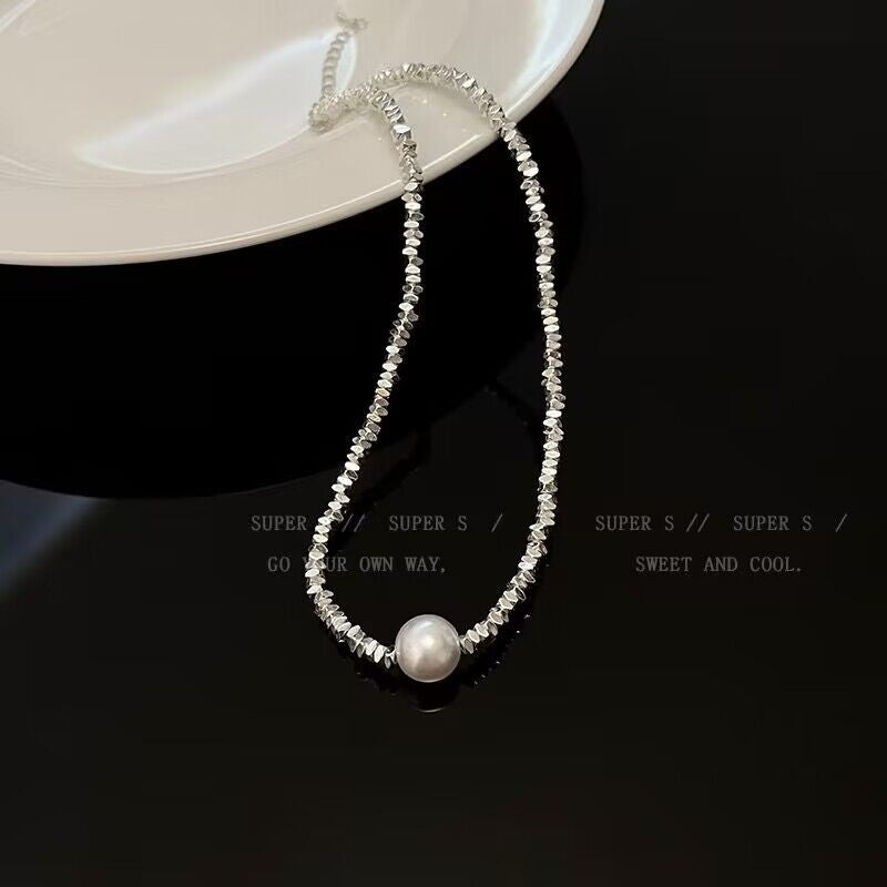 Wholesale Fashion Niche Broken Silver Pearl Necklace Clavicle Chain Choker Necklace ACC-NE-Mengx001