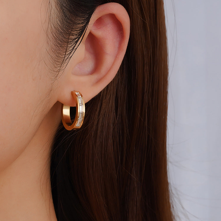 Wholesale micro-inlaid stainless steel earrings