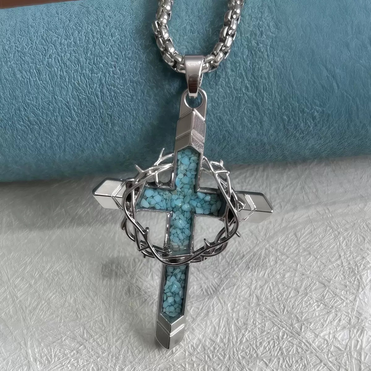 Wholesale Punk Gothic Cross Necklace,  Black Synthetic Turquoise,  Boutique Resale Jewelry