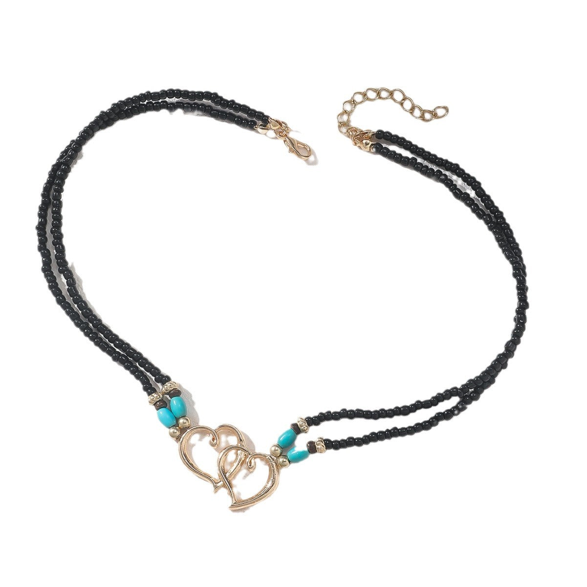 Wholesale  Beach  Necklace Simple Multi-layer Rice Beads Heart Necklace