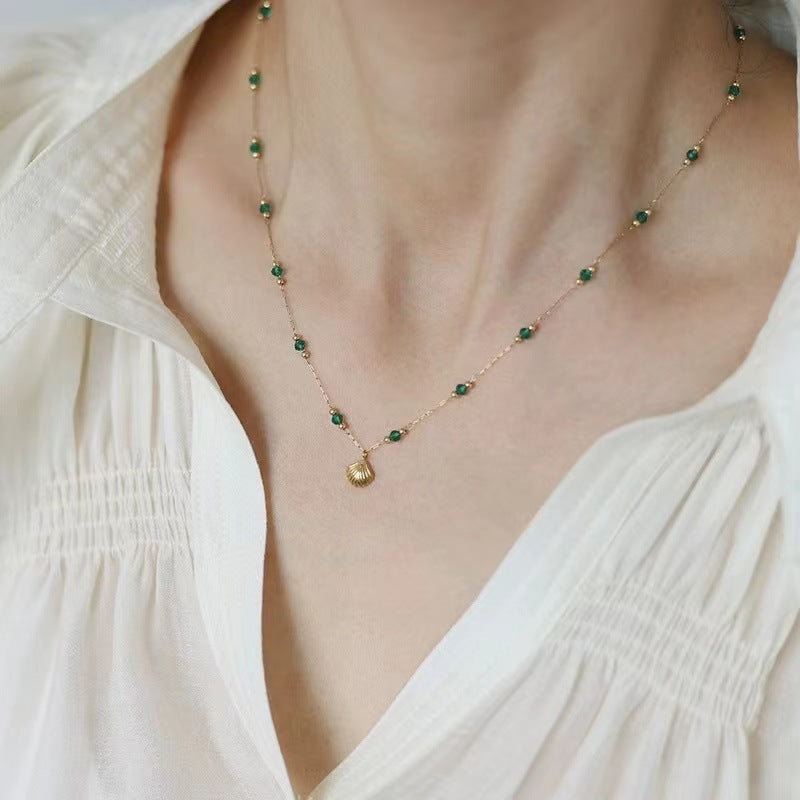Wholesale Retro Titanium Bone Chain Emerald Beads Necklace