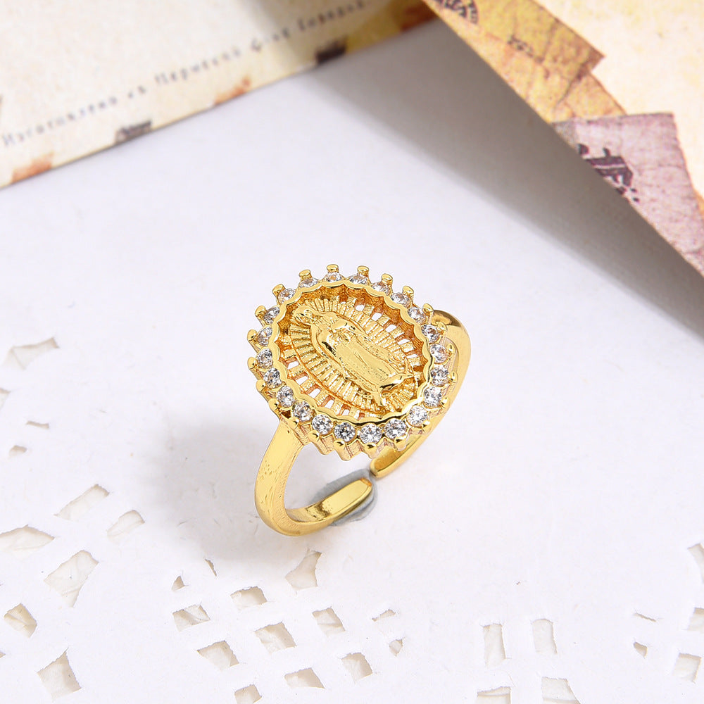 Wholesale Copper and Zircon Virgin Mary Ring