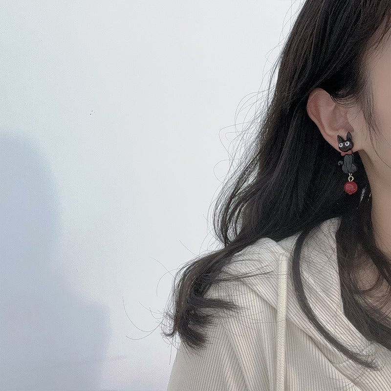 Wholesale cute cartoon black cat resin earrings