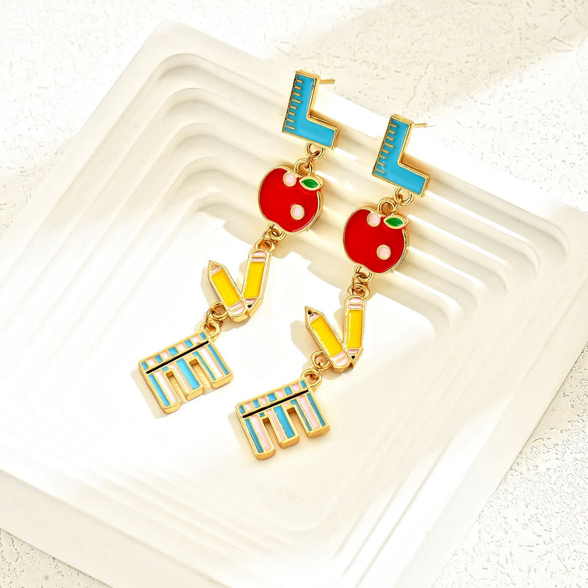 Wholesale Metal Dripping Oil Campus Style LOVE  Earrings