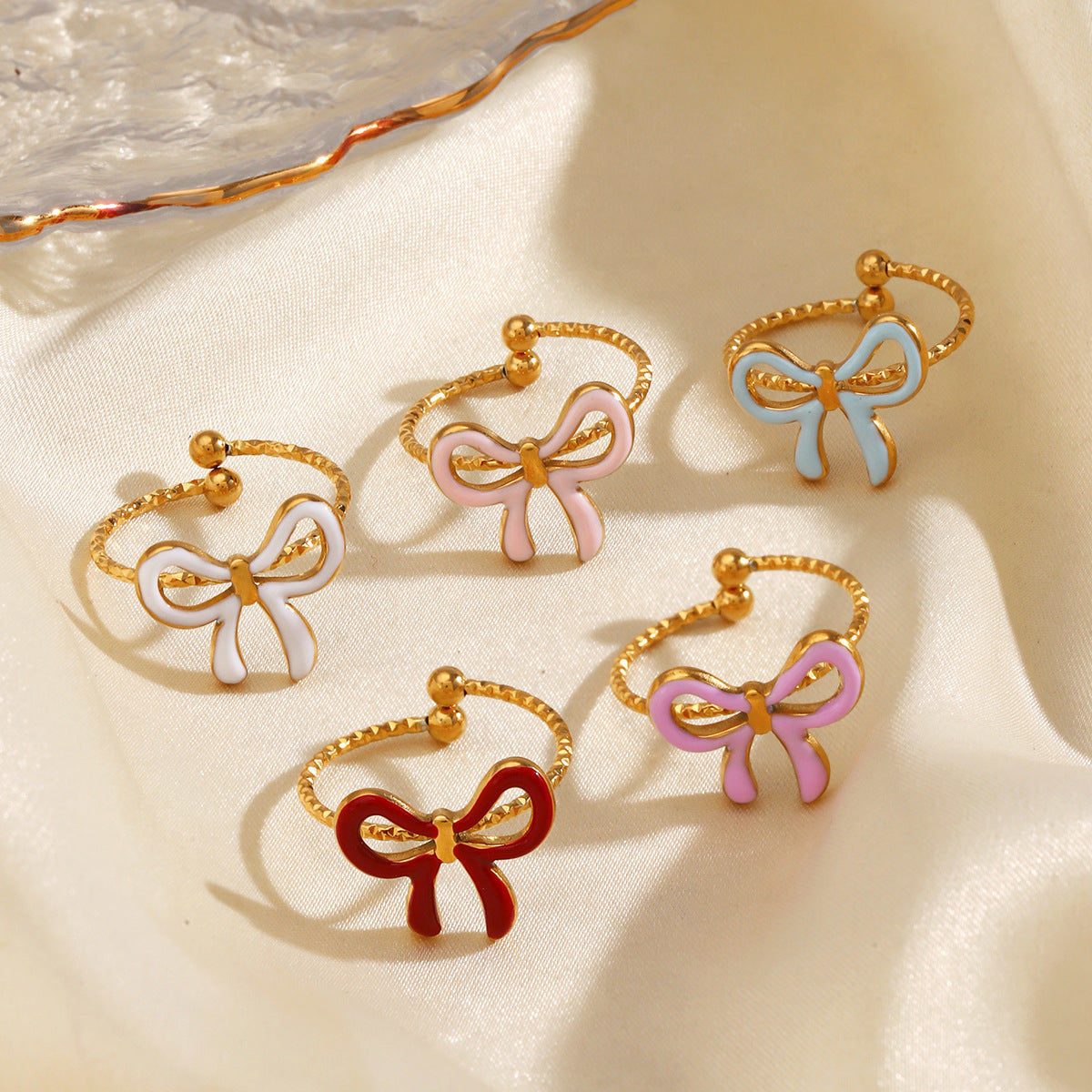 Wholesale Stainless Steel Electroplated Bow Ring - European American Style Jewelry Accessory