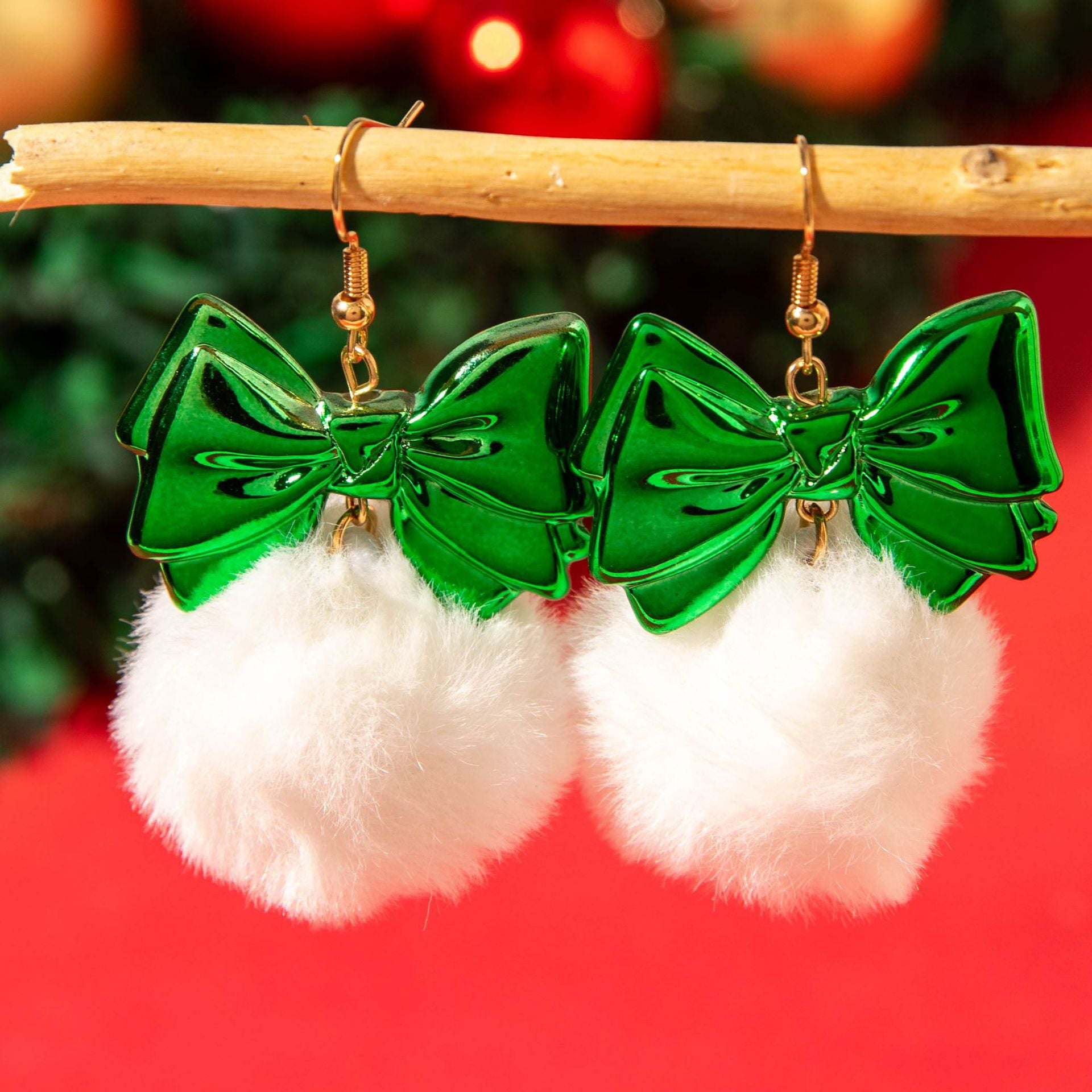 Wholesale Christmas  Bow Hair Ball Earrings