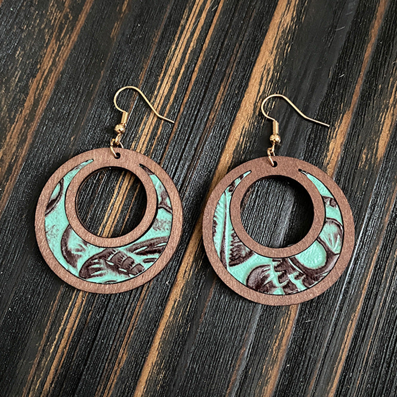 Wholesale  Western leather  hollow texture inlaid earrings