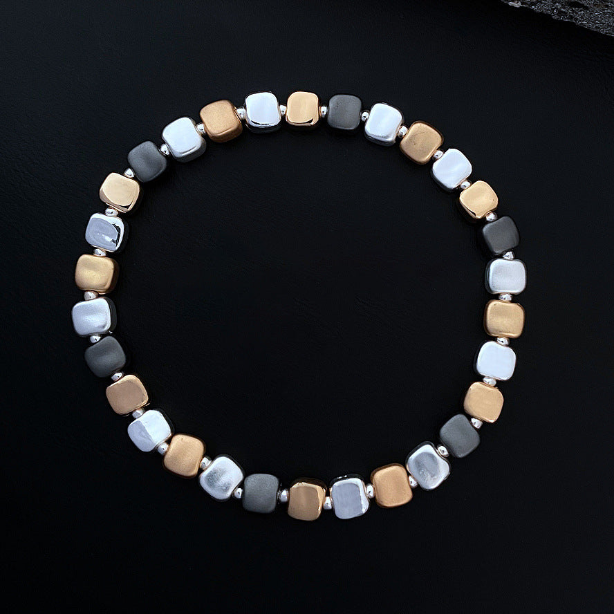 Wholesale small square grain three-color stitching alloy bracelet