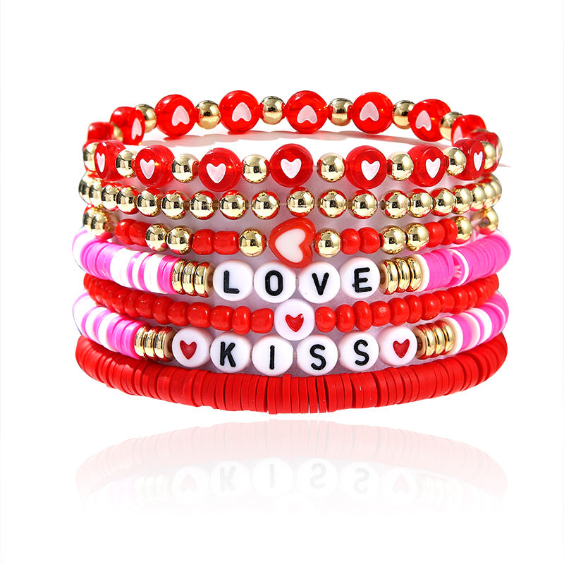 Wholesale Lucky Love Fashion Multi-color Soft Pottery Valentine's Day Bracelet