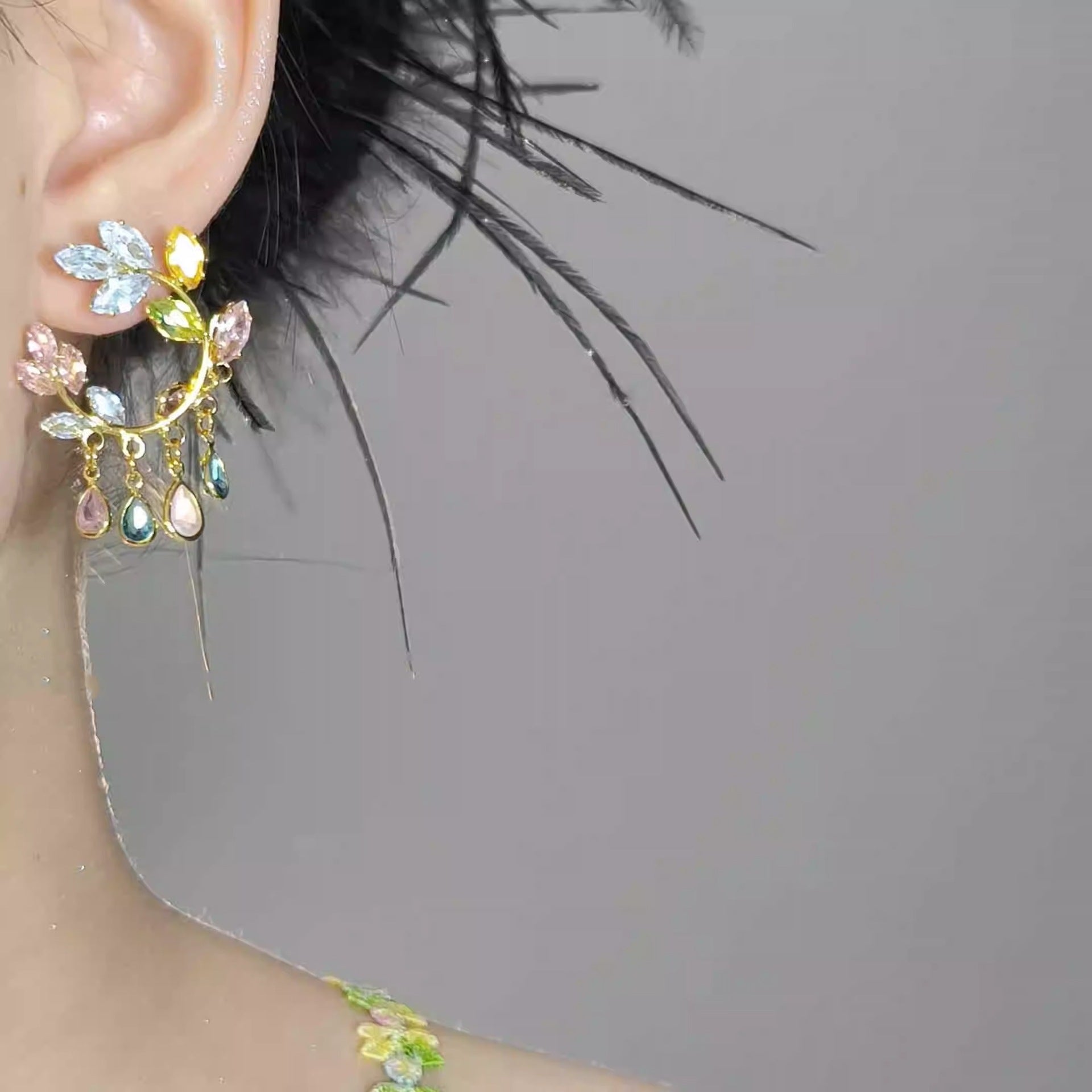 Wholesale Oil painting style flower tassel earrings