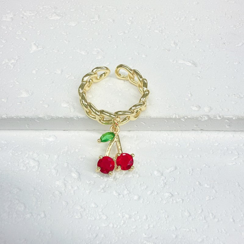 Wholesale Tropical Fruit Cherry 18k Copper Plated Adjustable Ring