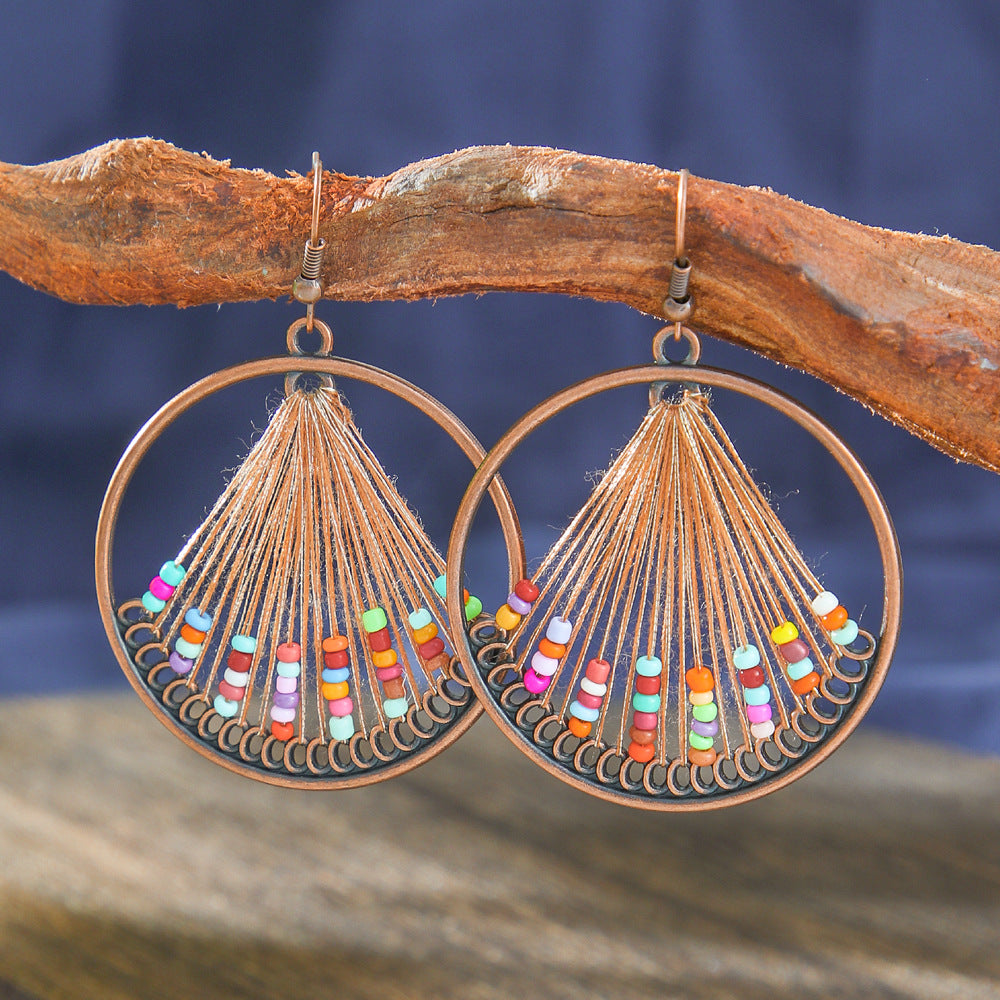 Wholesale Bohemian Retro Hand Woven Earrings Ethnic Style Zinc Alloy Jewelry Accessory for Vacation