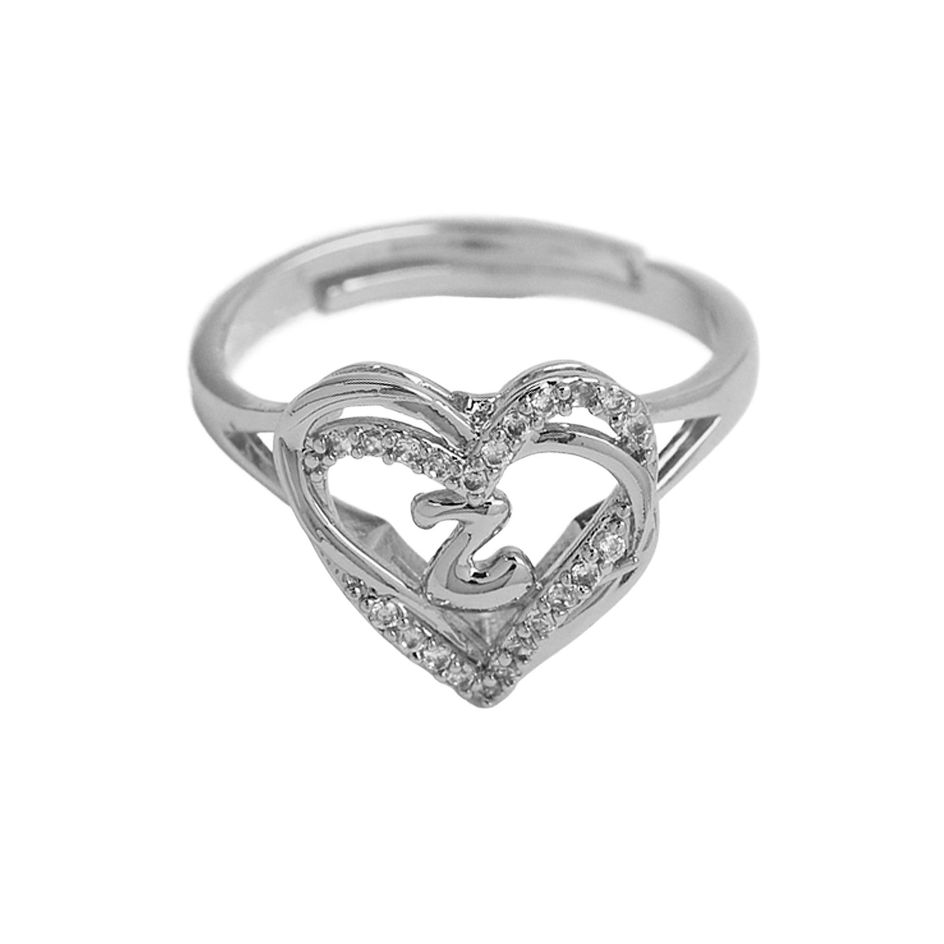 Wholesale silver love heart-shaped 26 English letters open heart women's ring