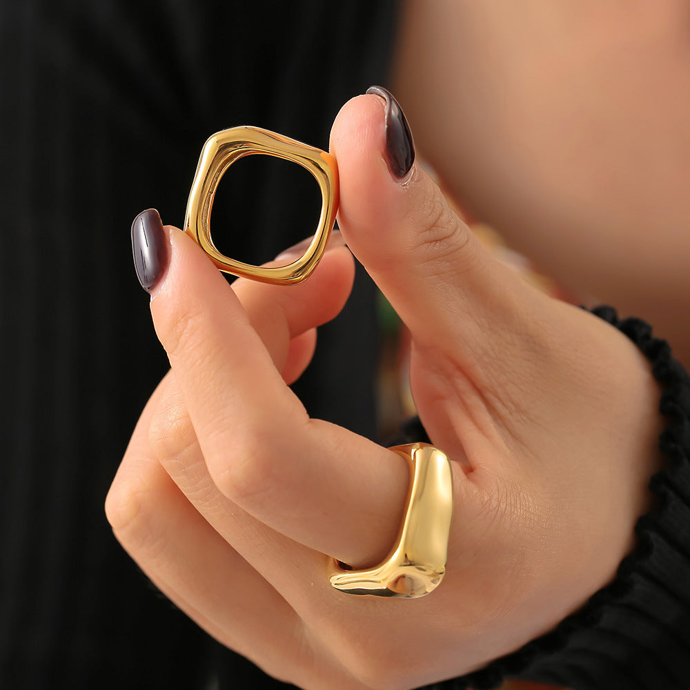 Wholesale Square Geometric Stainless Steel PVD Plated 18K Gold Ring