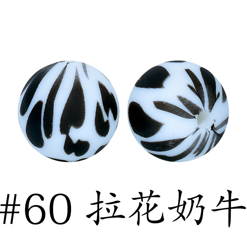 Wholesale 50pcs 15mm Western Style Leopard Skull Color Aztec Printed Silicone Balls Beads ACC-BDS-HeSheng009
