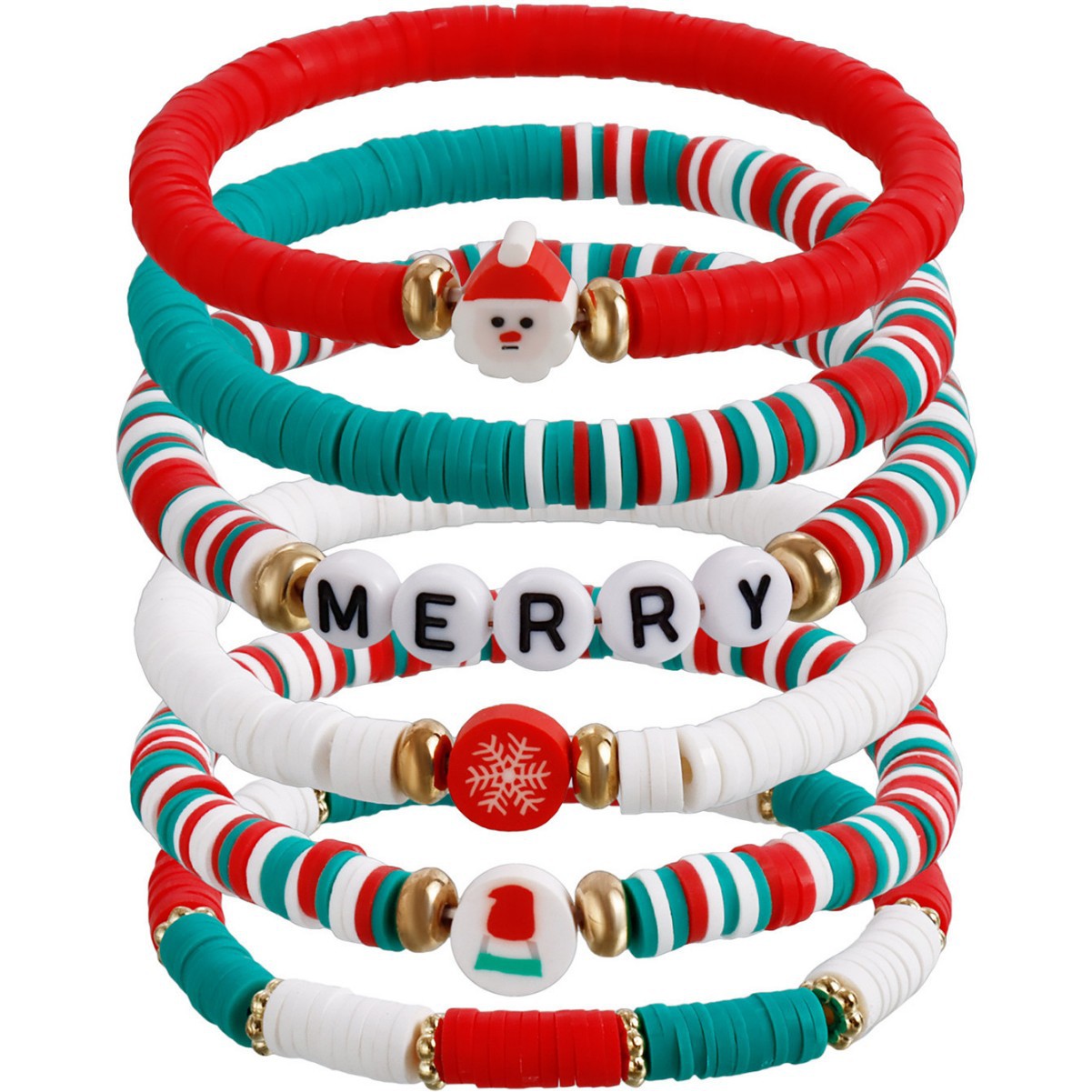 Wholesale Christmas snowflake and  soft clay stacked bracelet set