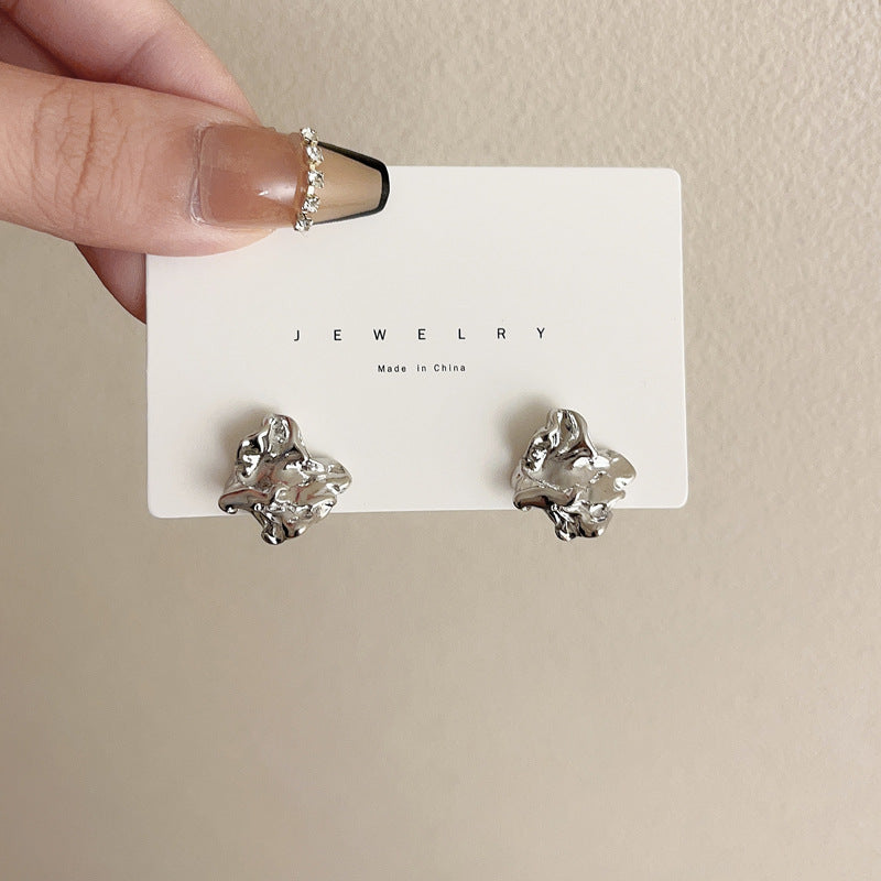 Wholesale S925 silver needle irregular pleated earrings