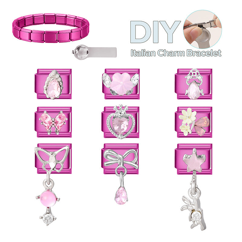 Wholesale 9mm Italian Charm Starter Bracelets DIY square Single Section Creative Stainless Steel Composable Bracelet