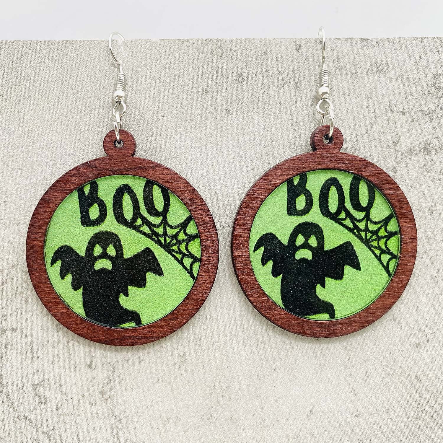 Wholesale Halloween Cat Horror Ghost Wood Inlay Acrylic Earrings ACC-ES-ChenY020