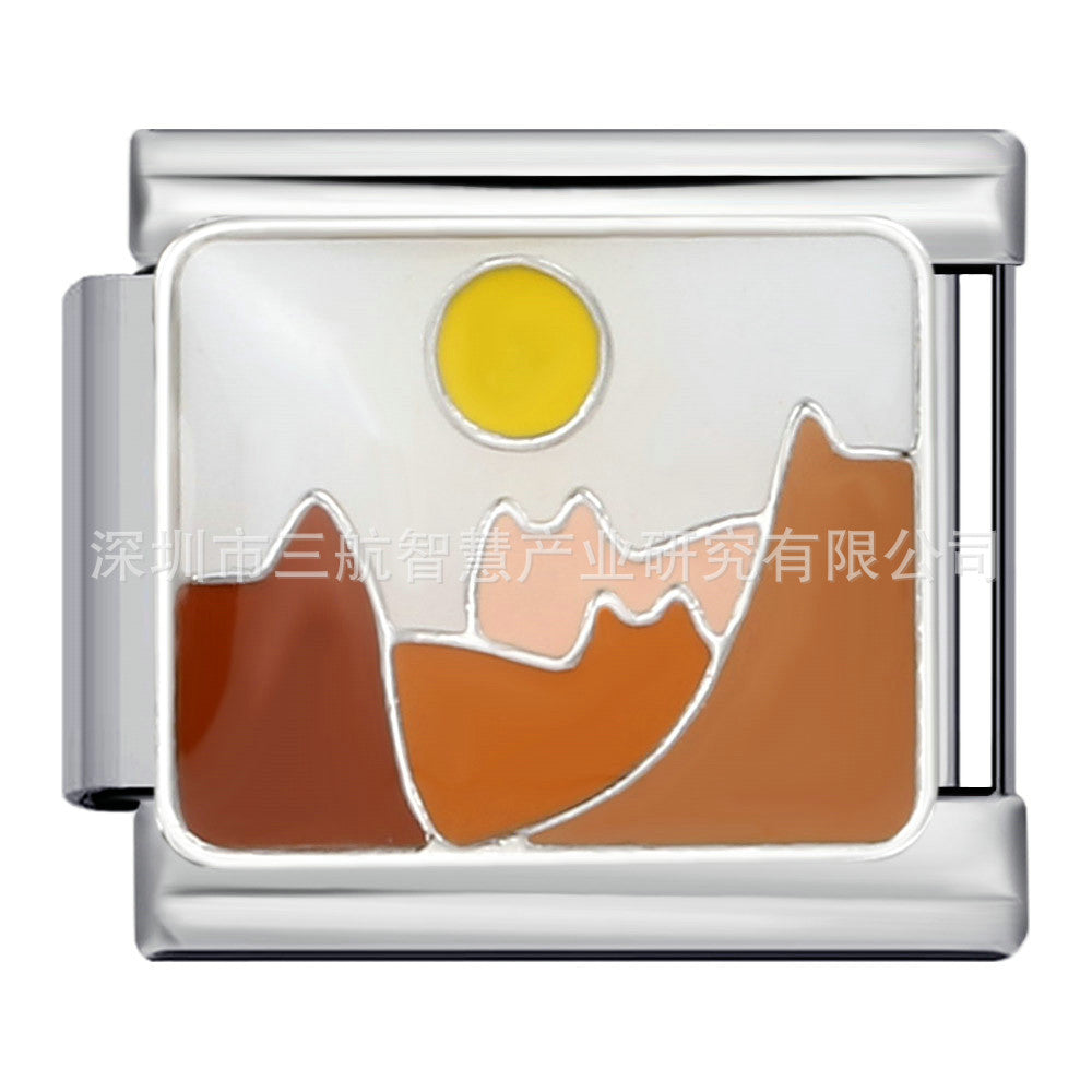 Wholesale 5pcs Italian Charm Bracelet 9mm DIY Splicing Beach Field Sunset Stainless Steel Composable Bracelet