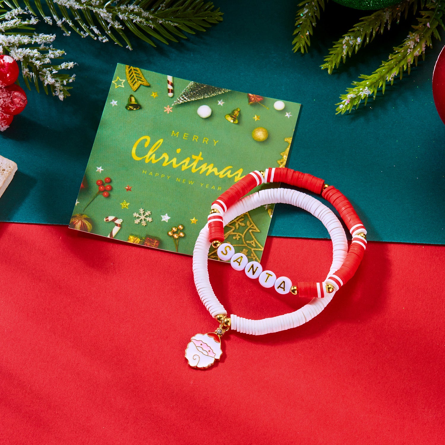 Wholesale  Christmas Tree Letter Polymer Clay Beaded Bracelet