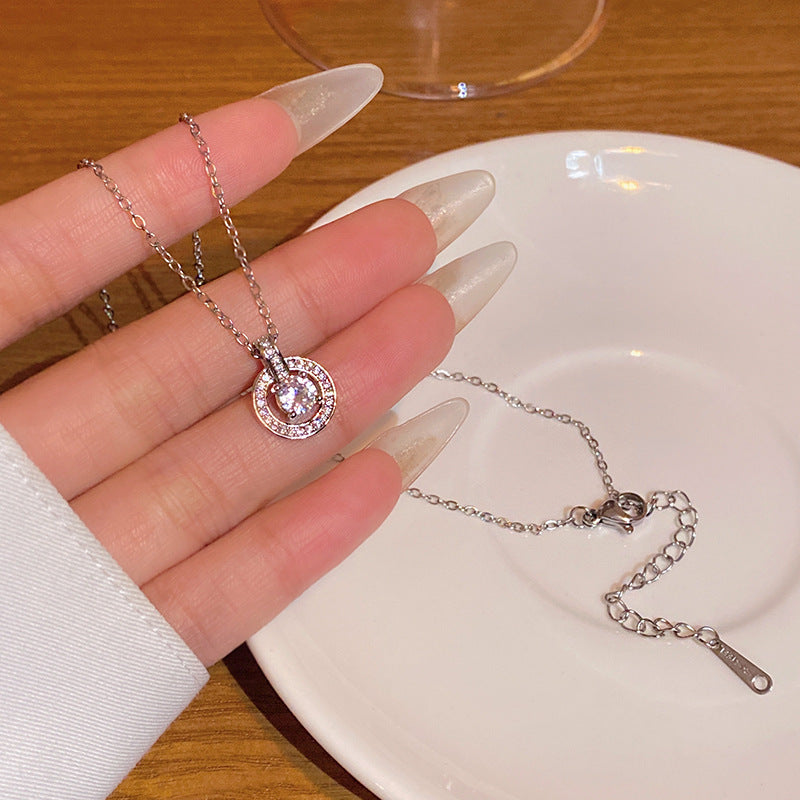 Wholesale Super sparkly zircon titanium steel necklace for women,  versatile and elegant silver.