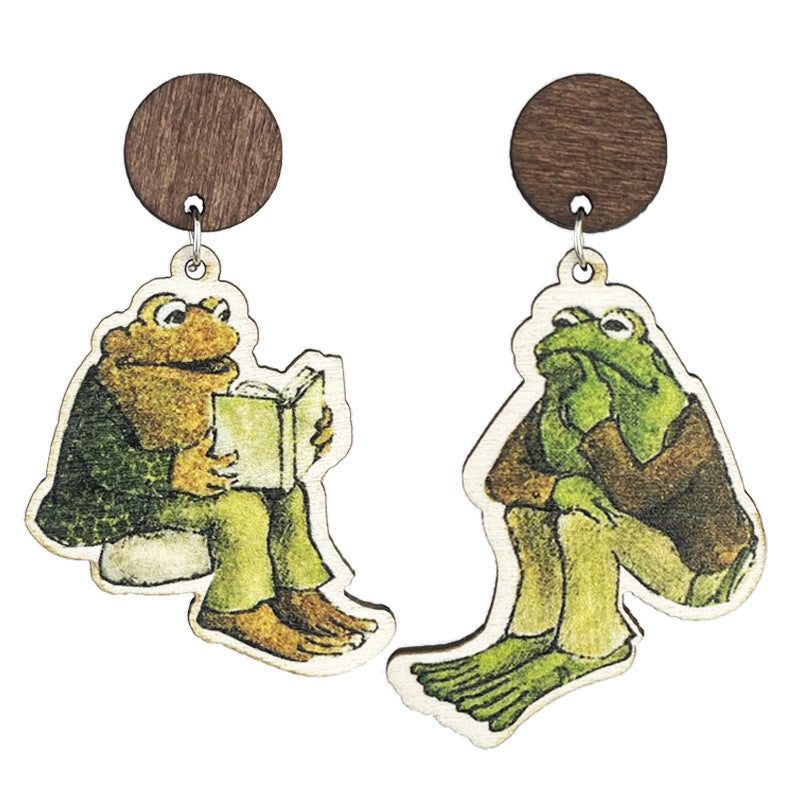 Wholesale 2 Pairs/pack Alphanumeric Frog Wooden Fun Cute Earrings ACC-ES-HY205