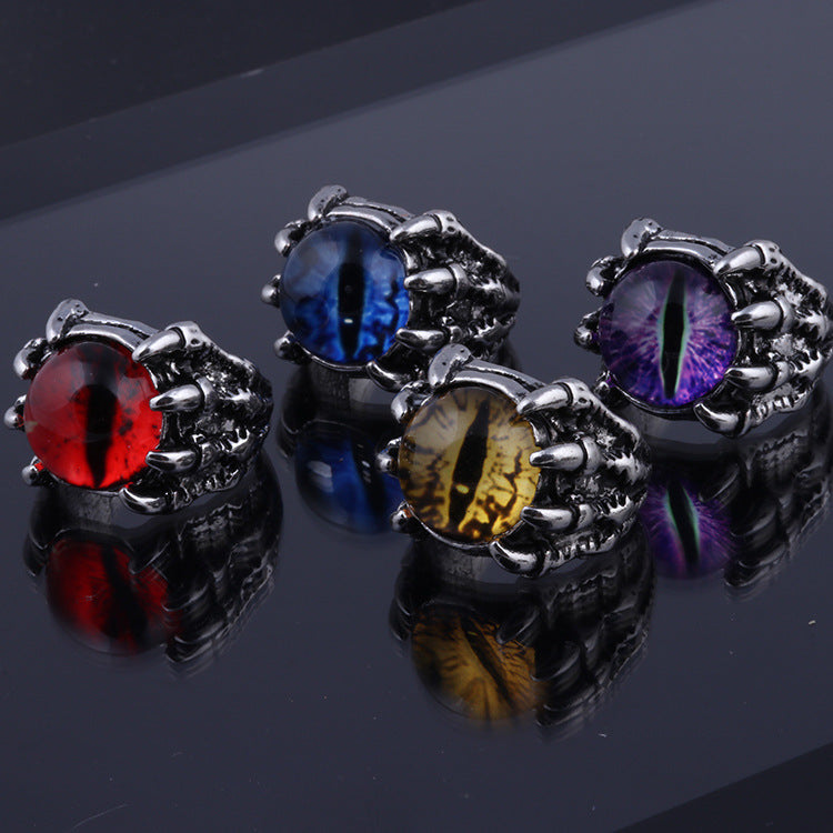 Wholesale Retro Dragon Claw Eye Ring with Red Glasses Detail,  Alloy Punk Jewelry Accessory for Everyday Wear
