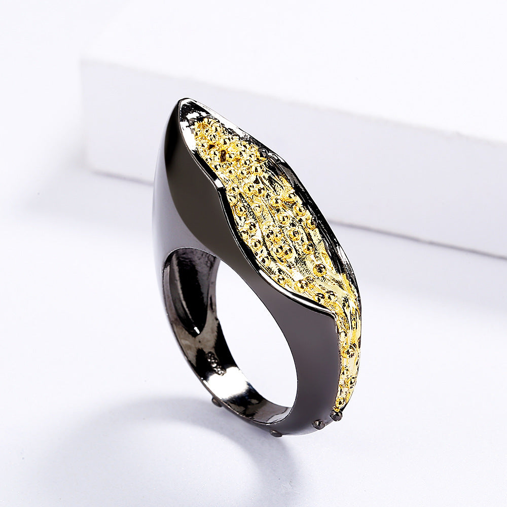 Wholesale Italian craft black gold two-color geometric simple ring