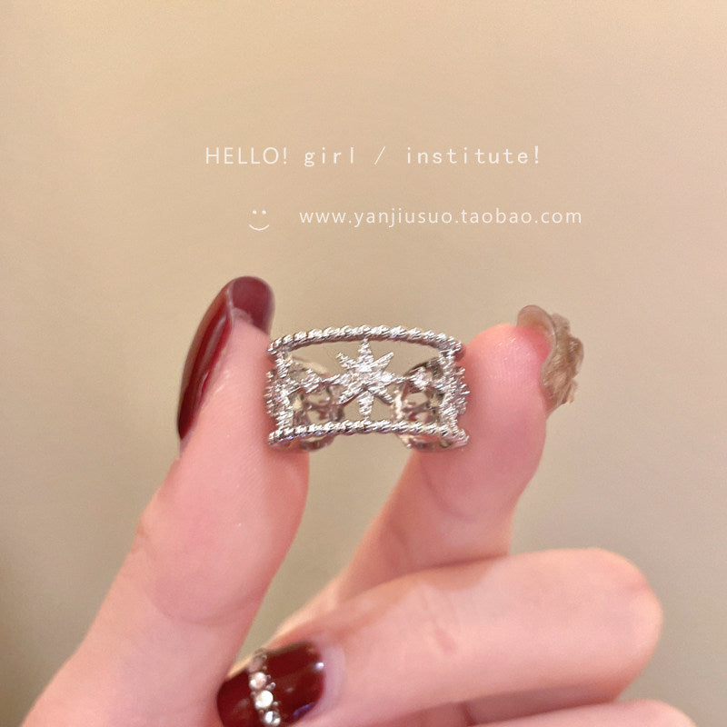 Wholesale Plated Copper Adjustable Star Ring Hollow Four Pointed Star Design Chic Women S Fashion Jewelry Accessory
