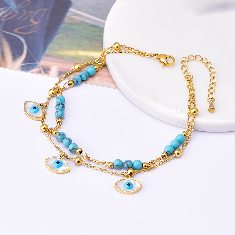 Wholesale double-layer anklet turquoise lucky beads  anklet