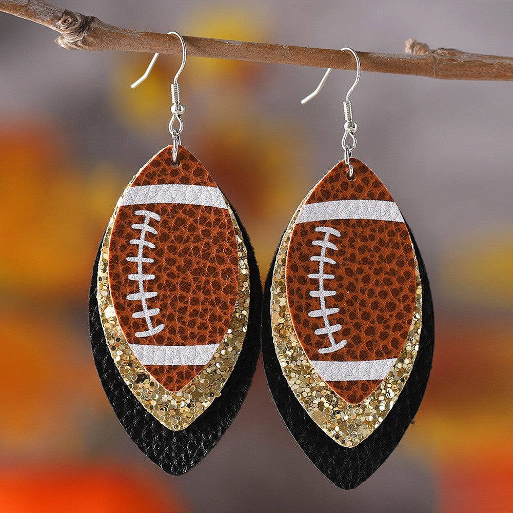 Wholesale Teardrop-shaped football acrylic leather earrings