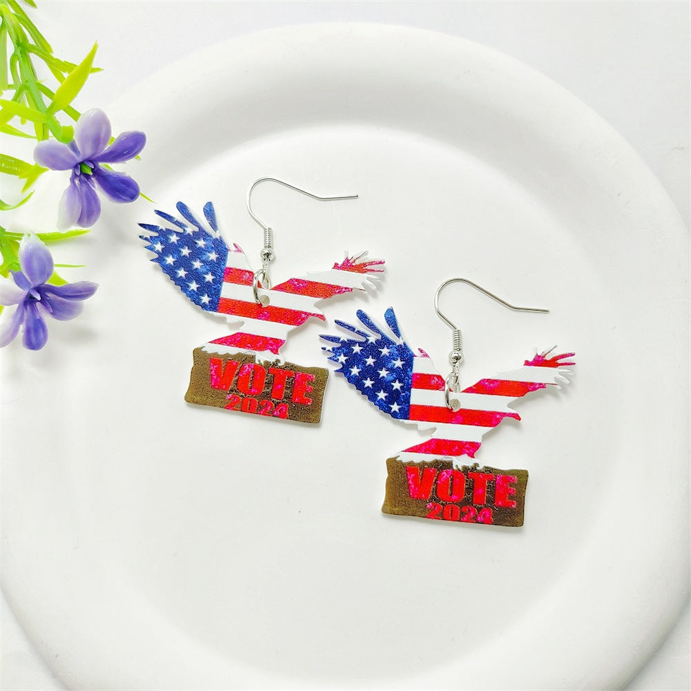 Wholesale Leather American Independence Day Earrings Red White and Blue Flag Color Love Heart Star Sun Flower Earrings ACC-ES-Qiyu001