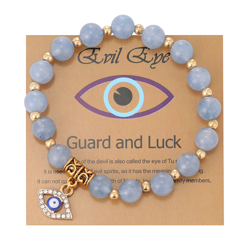 Wholesale  8mm Pink Zebra Stone Bracelet Devil' s Eye Pendant Bracelet