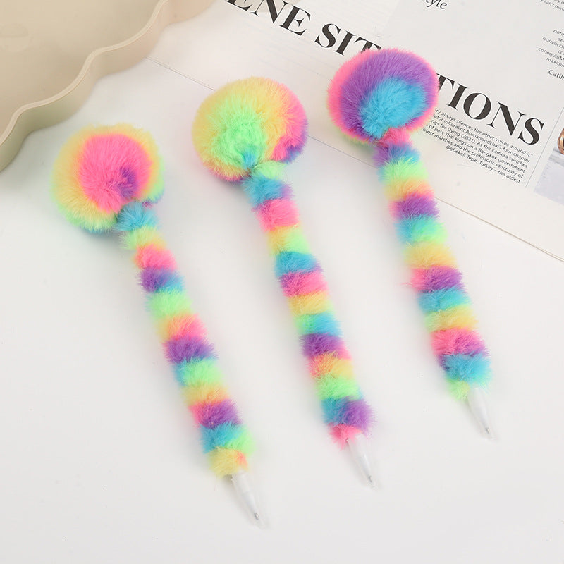 Wholesale Cute Rainbow  round plush ball pen