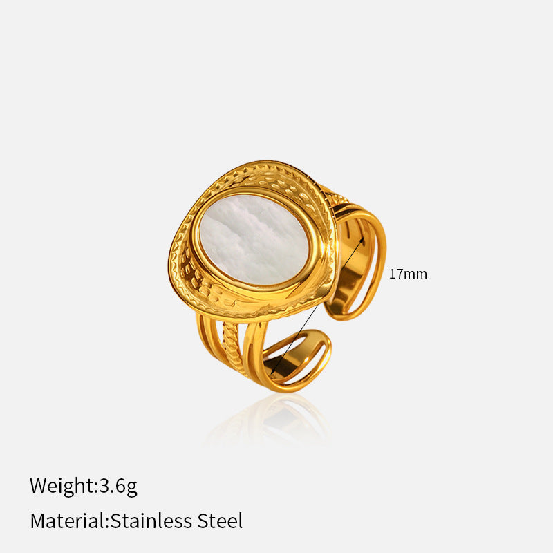 Wholesale Retro 18K Gold White Shell Heart Ring