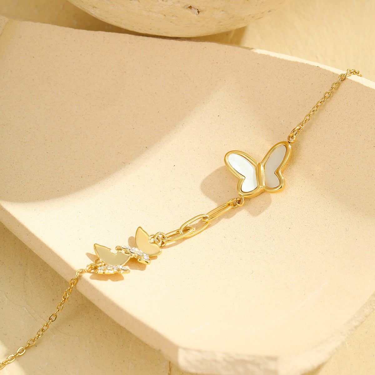 Wholesale  white shell butterfly diamond double stacked anklet
