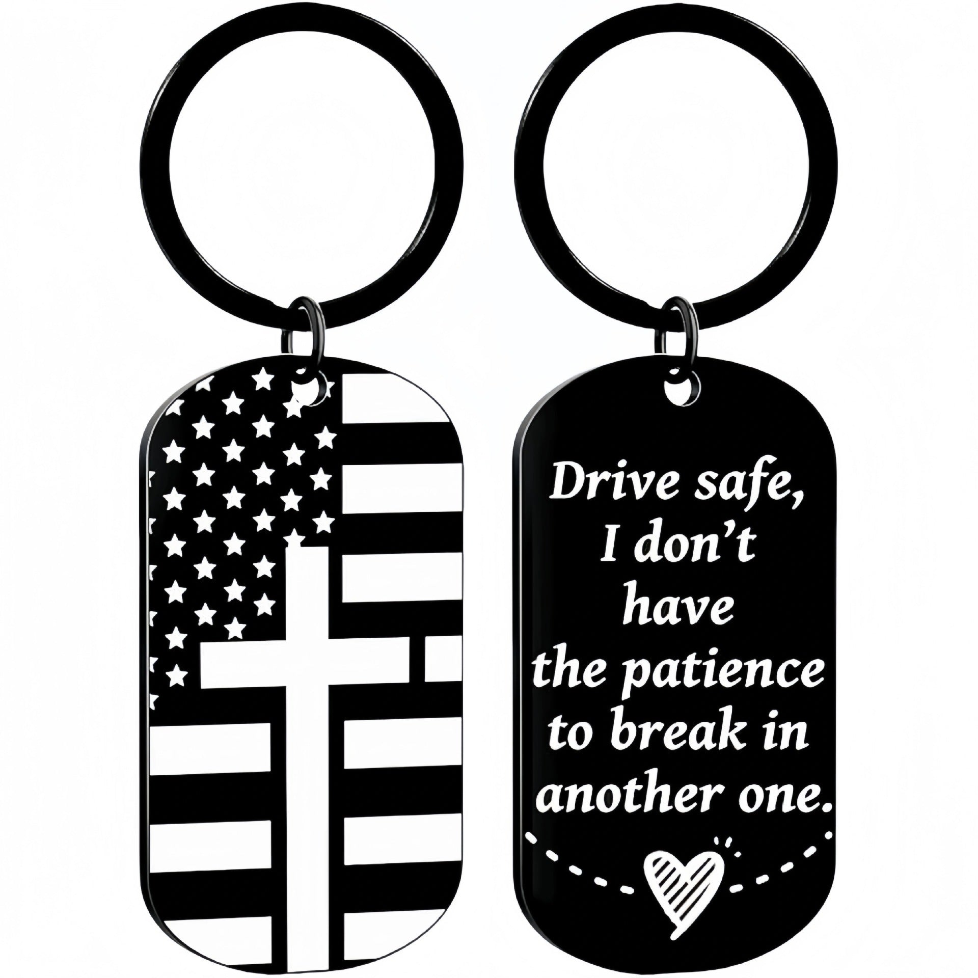 Wholesale Trendy Military Style Round Stainless Steel Keychain With Safety Driving Message Car Key Accessory Gift